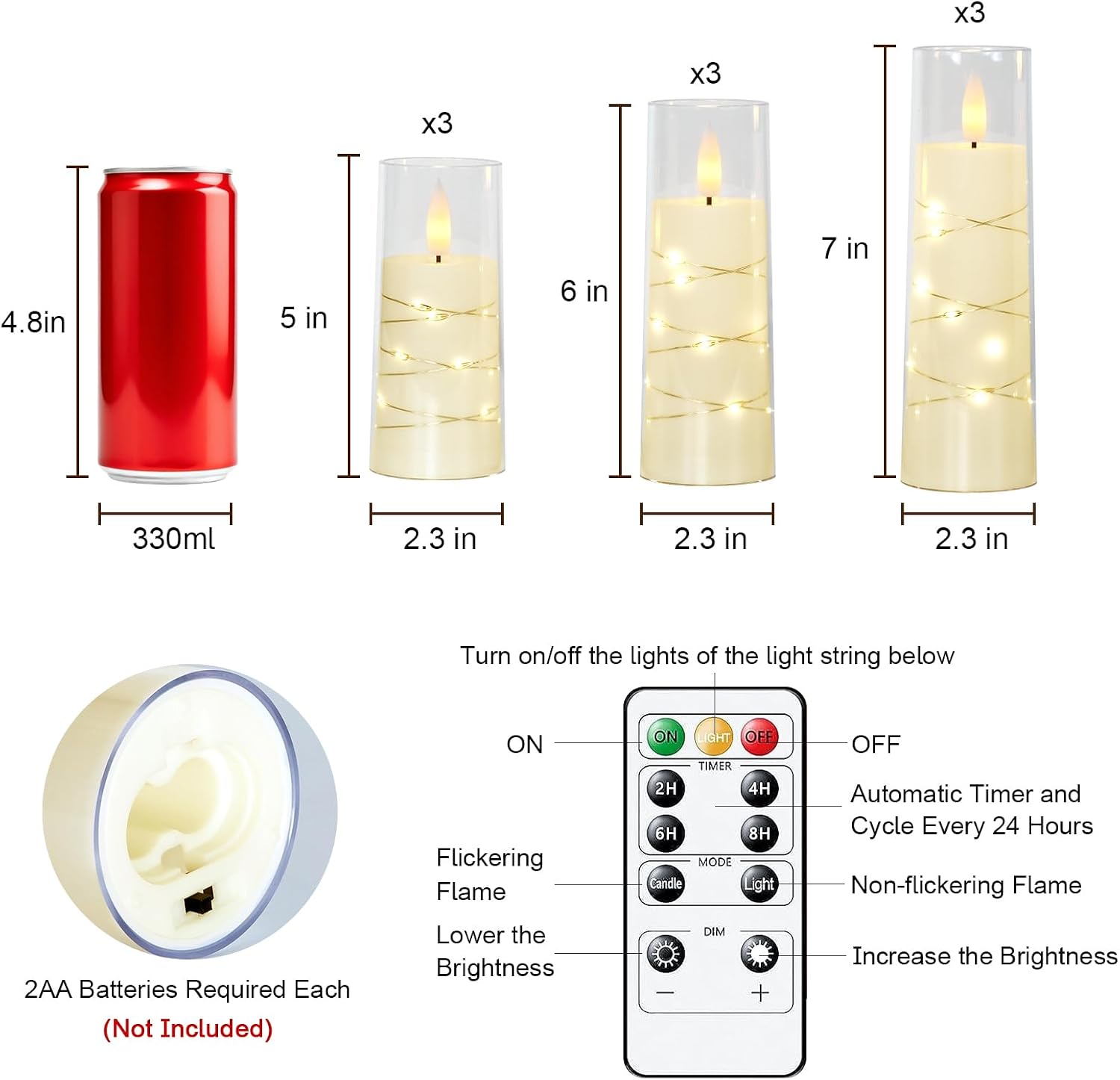Raycare 9 Pcs Flameless Battery Operated Pillar Candles with Remote Timer | Acrylic LED Candle with Embedded String