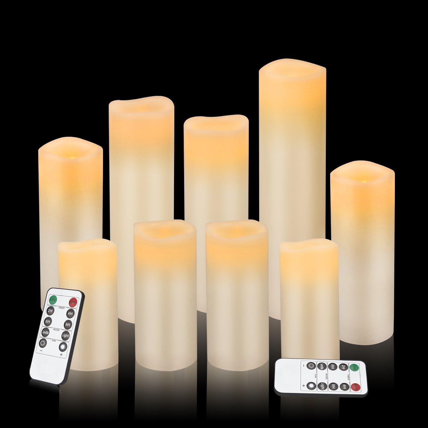 Vickiss Flameless Candles Battery Operated Candles 4" 5" 6" 7" 8" 9" Set of 9 Ivory Real Wax Pillar LED Candles with