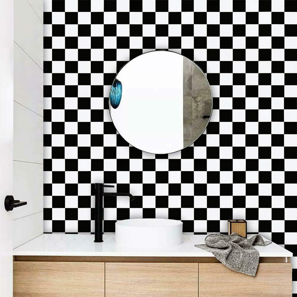 17.7''x197'' and White Peel and Stick Wallpaper Self Adhesive Removable Contact / 17.7 x 197 / Black