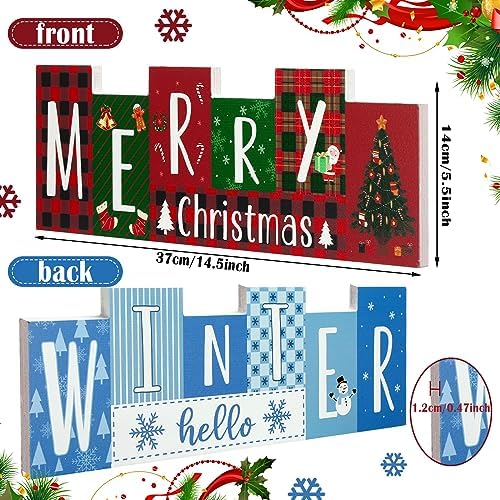 Hello Winter and Merry Christmas Wooden Sign Office Home Decor