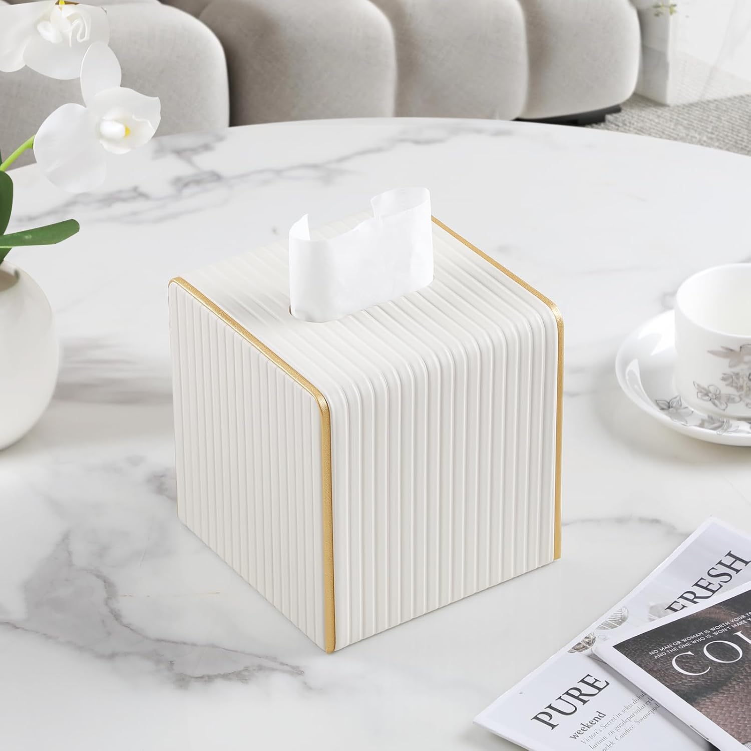Square PU Leather Tissue Box Cover / Square Beige