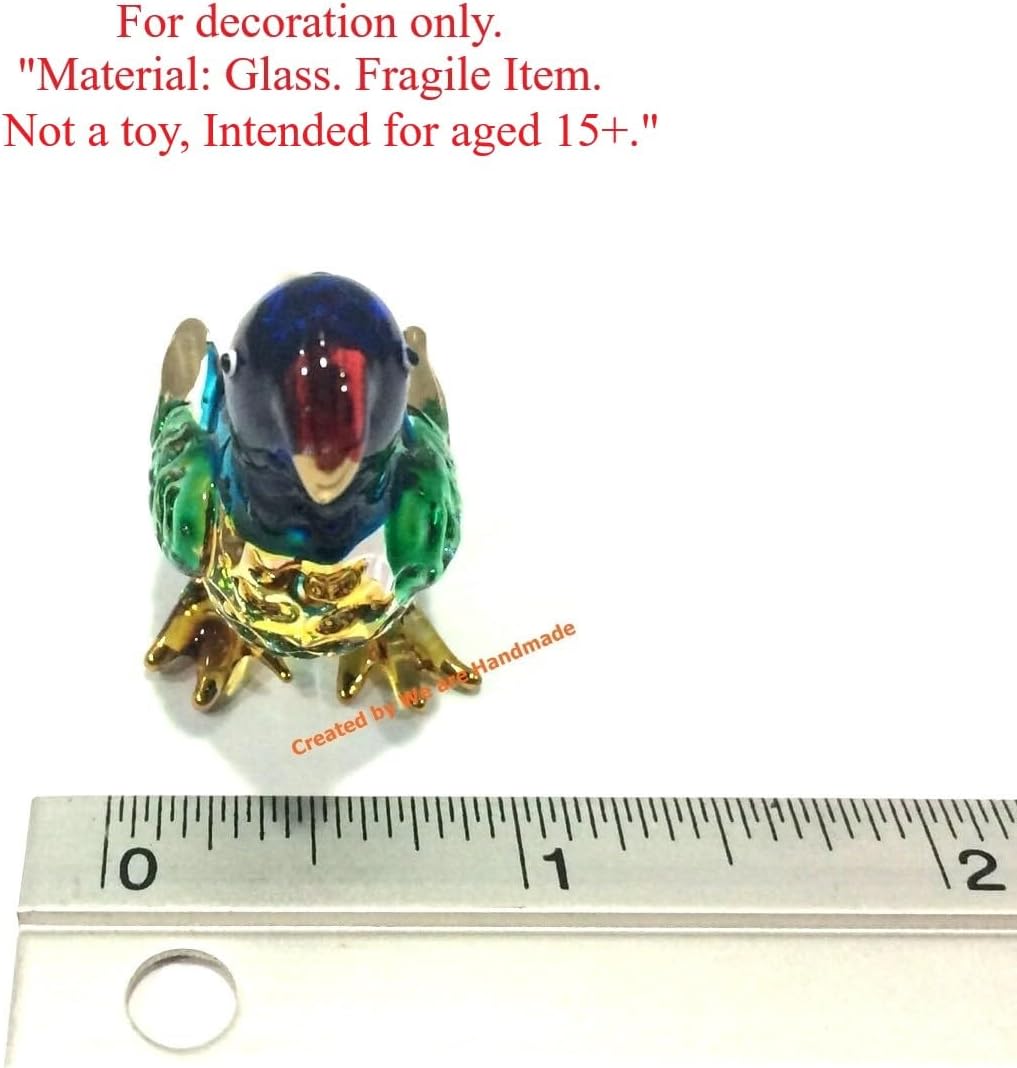 Handmade Mini Blown Glass 2" Parrot Bird Fantasy Figurine Art / Blue