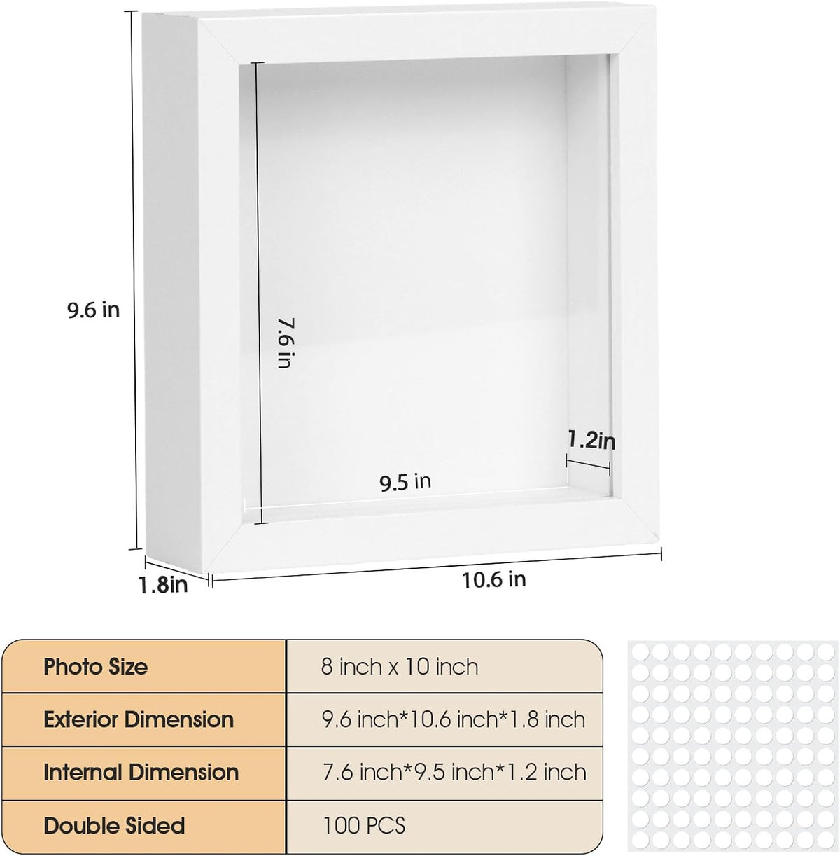 6 Pack Shadow Box Frame - 1.2" Deep 3D Picture Frame White, 8"x10" | Shadow Boxes for Mothers Day & Wedding Keepsakes