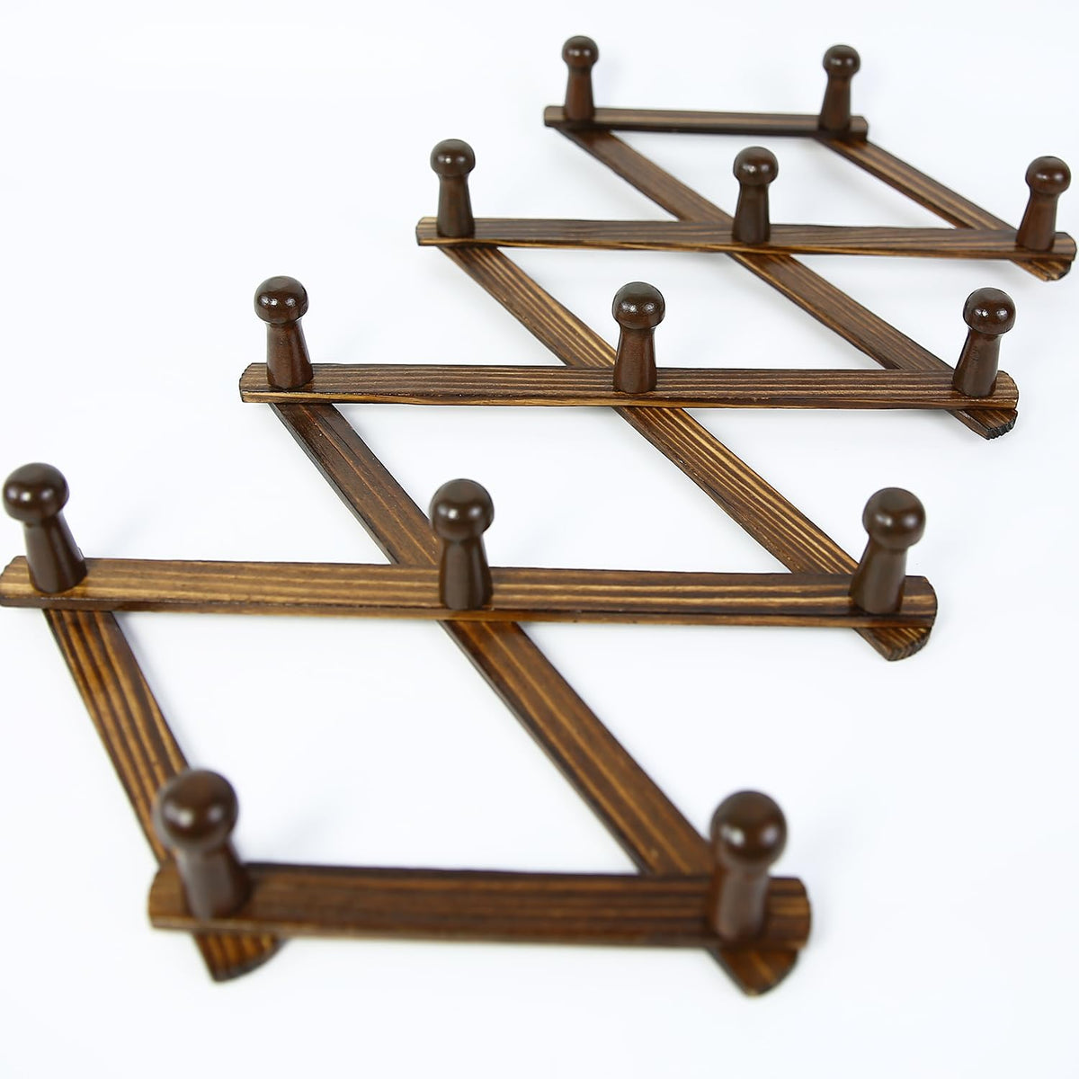 AMAPON Accordion Wall Hanger Expandable Coat Hat Rack 13Peg (Walnut) 2 Pack | Hang Hats Jackets Coffee Mug Purses