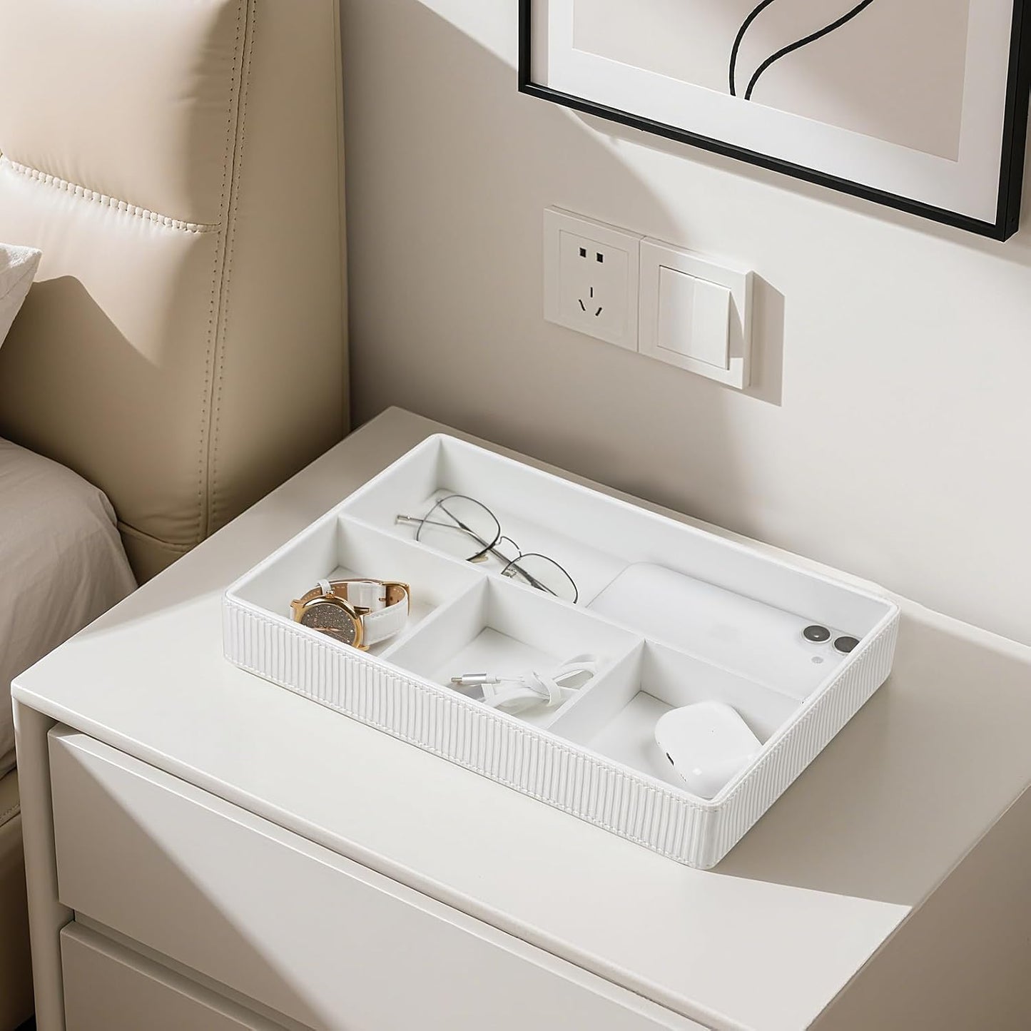PU Leather Valet Tray / Cream-white