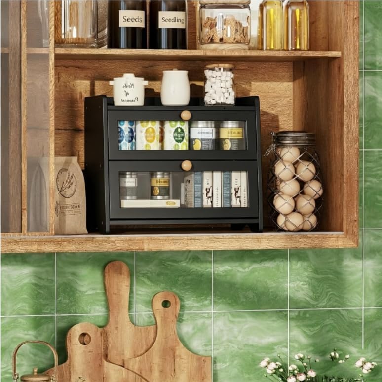 BAMBANG Bread Box for Kitchen Countertop, Extra Large Bamboo Bread Storage Container for Homemade Bread, Double Layer
