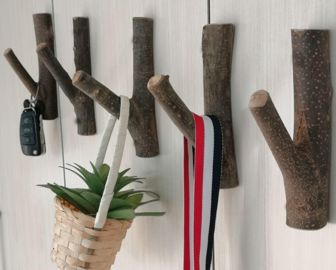 Real Wood Tree Branch Wall Hook / 2cm-3cm / with Bark / Set of 2