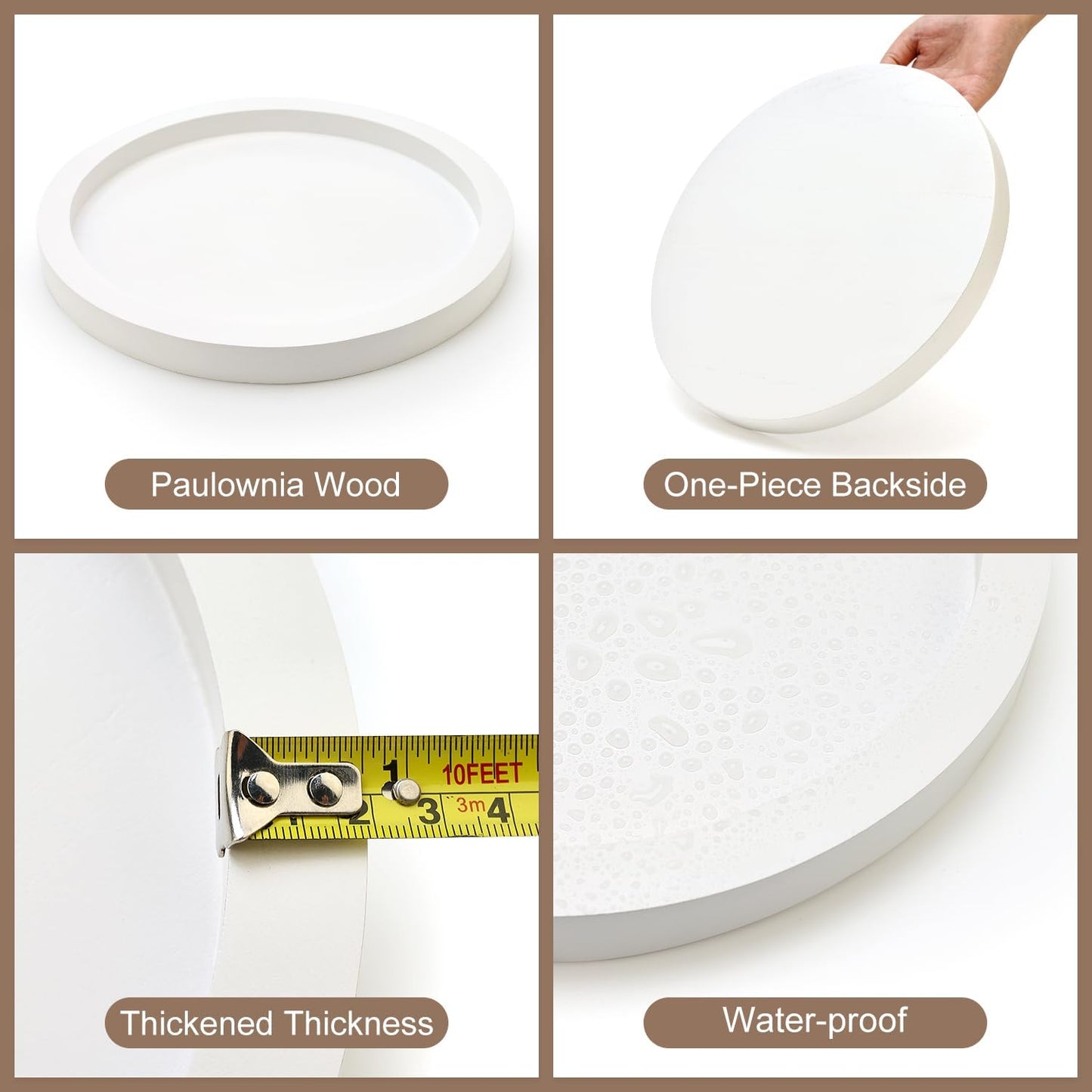 Candle Plate Holder Round Wooden Decorative Tray for Coffee Dinner Table / White / Set of 11