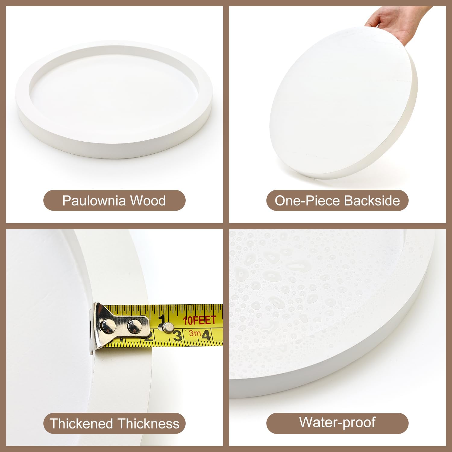 Candle Plate Holder Round Wooden Decorative Tray for Coffee Dinner Table / White / Set of 11