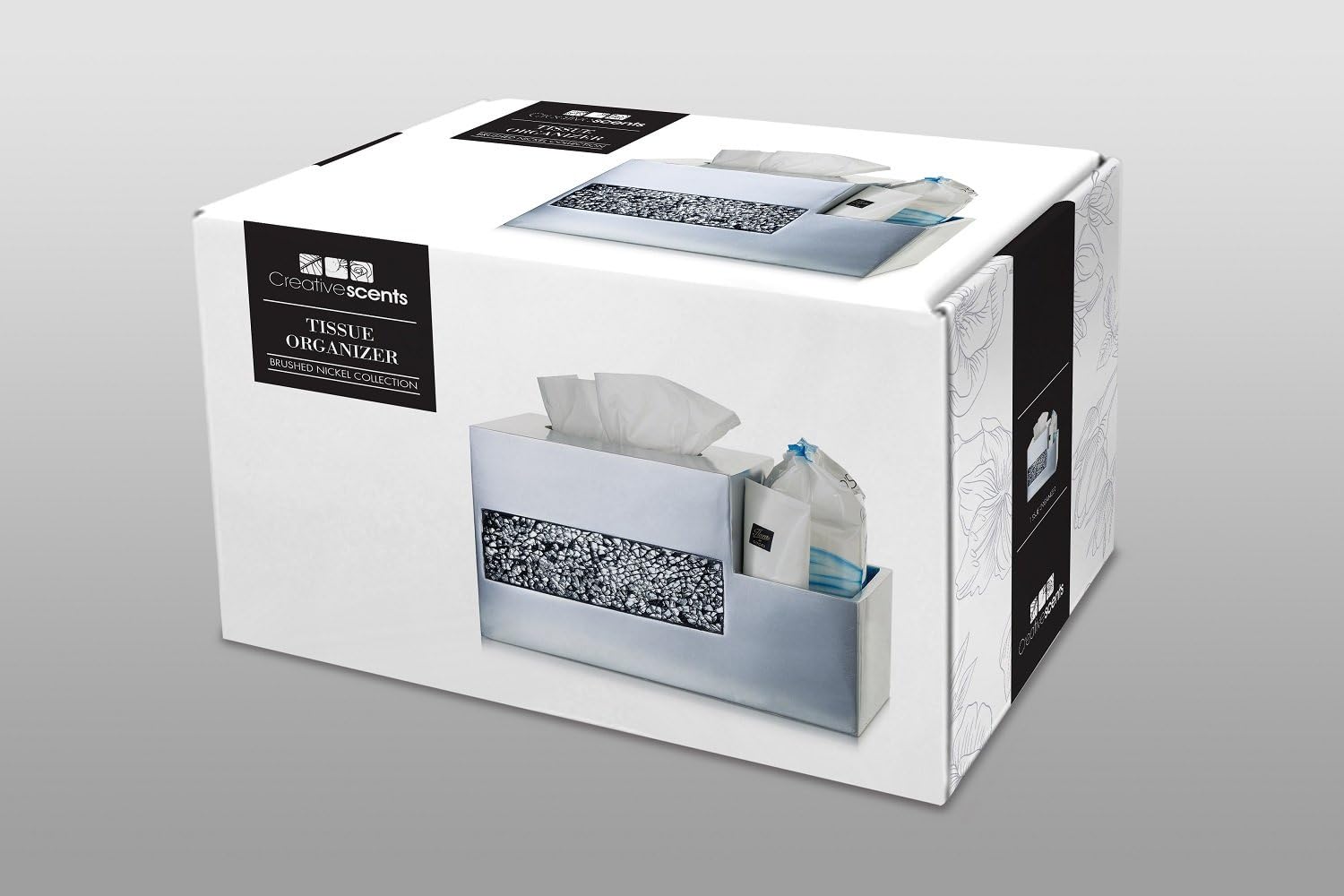 Crackled Glass Tissue Box Cover Square Silver Decorative Multi-function Storage Organizer Caddy; Tissue Box Holder &