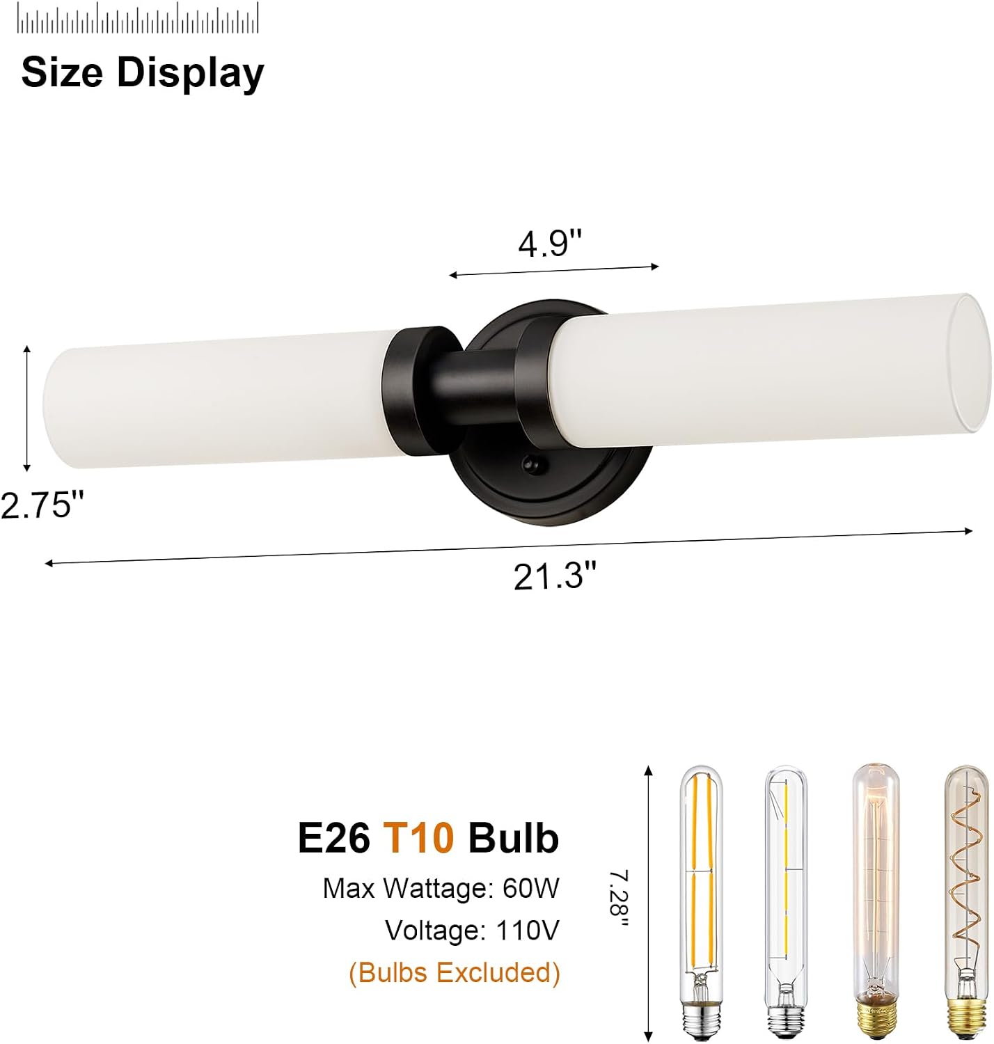 Black Bathroom Light Fixtures, 2-Light Wall Sconces Lighting W/White Glass Shade, Modern Vanity Lights for Mirror, Wall