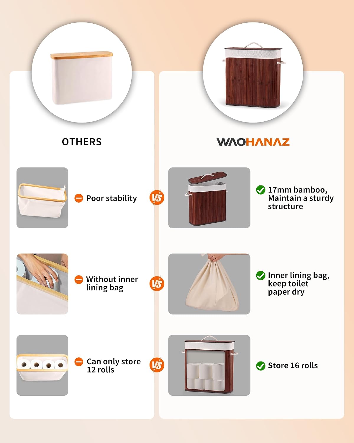 Bamboo Toilet Paper Storage with Lid & Handel, 8 Gallons (30L), Sturdy Toilet Paper Basket, Organizer for Bathroom