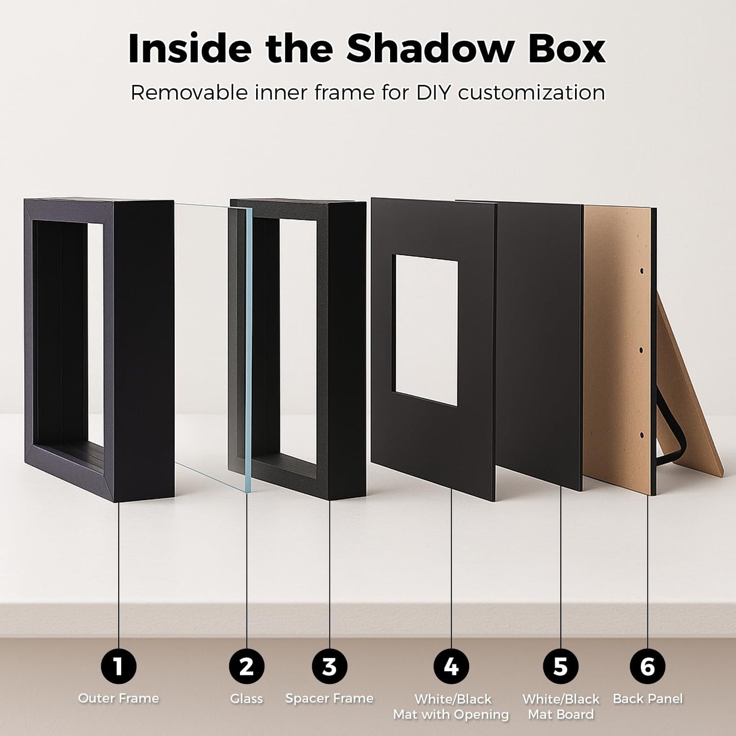 12x12 Shadow Box Picture Frame, Deep 1.77” Display Case with Real Glass, Removable Inner Frame & Black/White Mat for