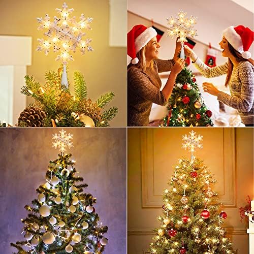 Brizled Silver Christmas Tree Topper, 9" Snowflake Tree Star with 10 Lights