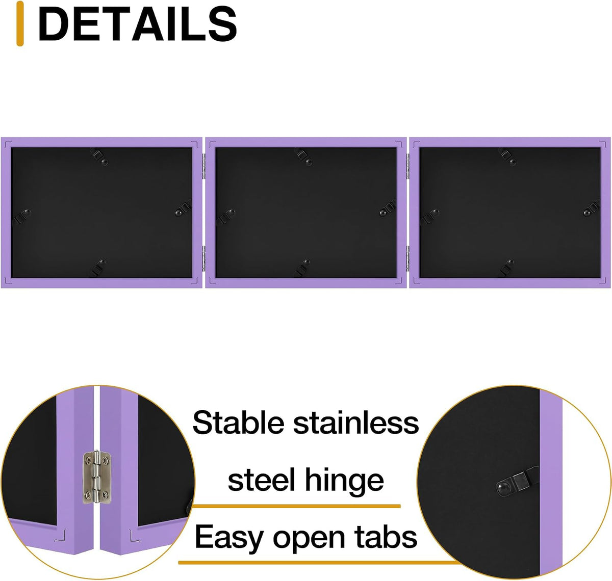 decorUhome Purple Triple 7x5 Picture Frame Horizontal, MDPP08 | "Z" Shape Folding Design Engineered Wood Trifold Photo