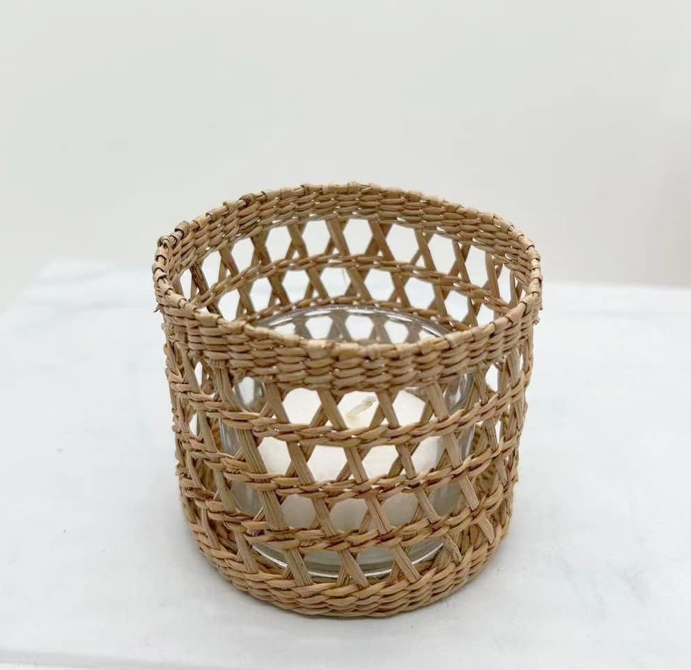 Rattan Woven Tea Light Candle Holder / Natural