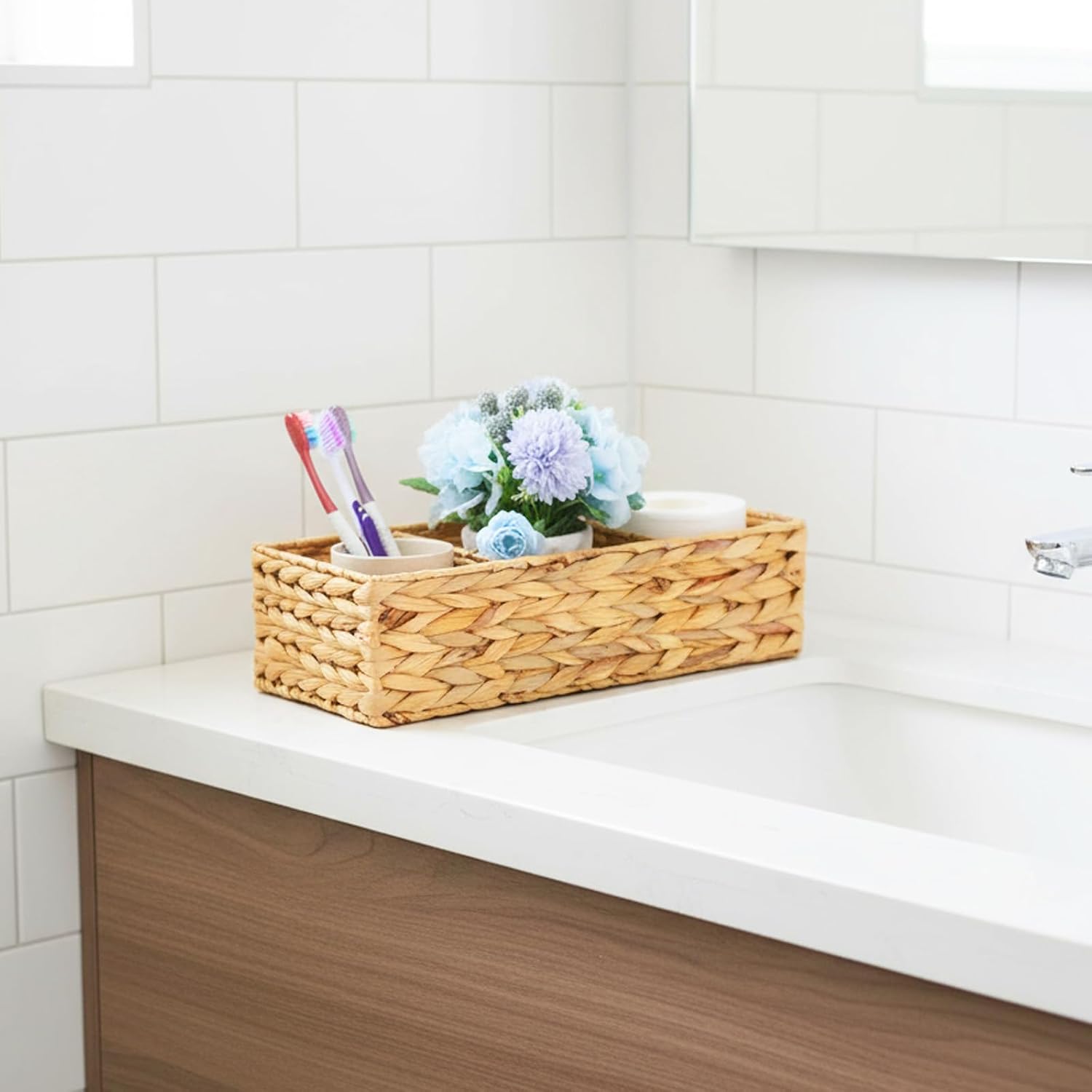 3-Section Wicker Baskets Water Hyacinth Storage Bin Bedroom Decor Basket Toilet Paper / Set of 2
