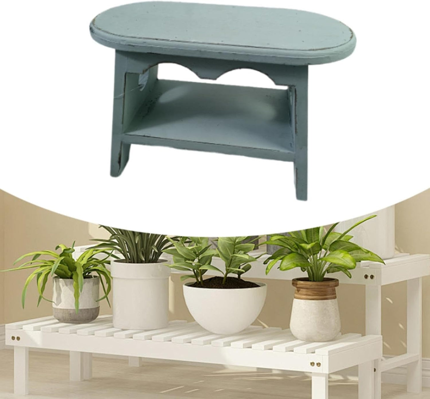 Wooden Stool Plant Stand Plant Stool Oval Riser Holder Flowerpot Rack / Blue