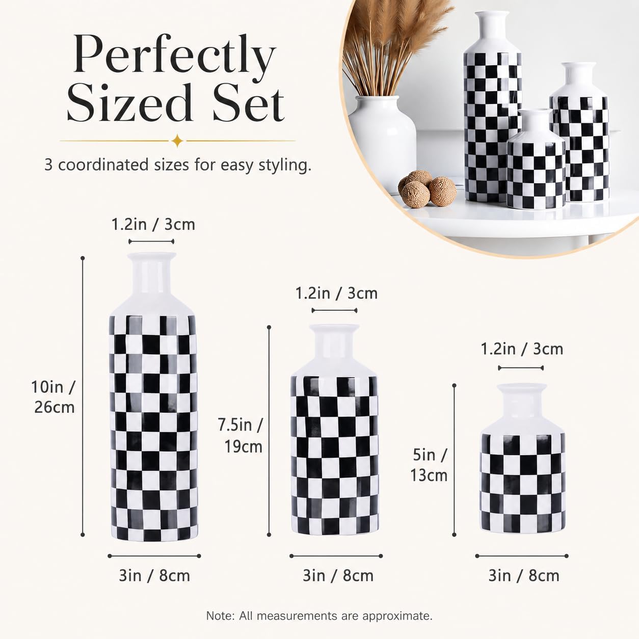 White Ceramic Vase Set 3 / Black