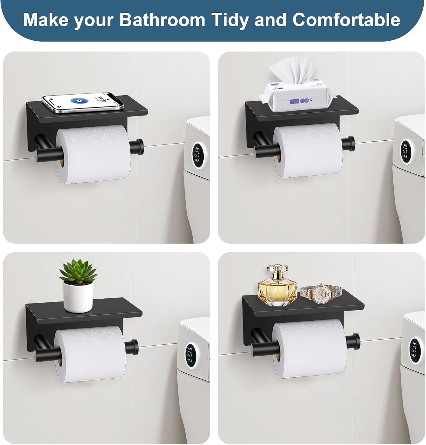 Matte Black Bathroom Hardware Set, 5 Pieces Black Towel Bar Bathroom Accessories Set, Upgraded Toilet Paper Holder with