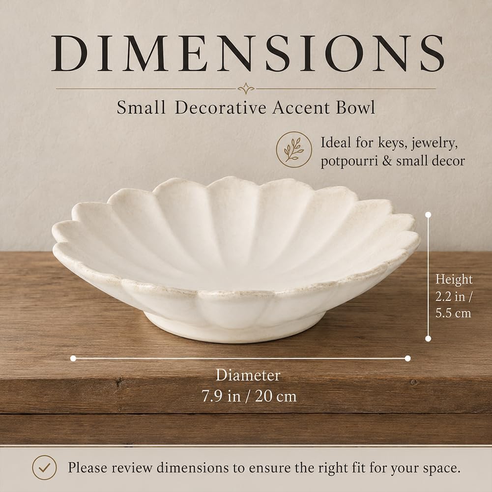 7.9" White Ceramic Flower Shaped Decorative Bowl / Ivory