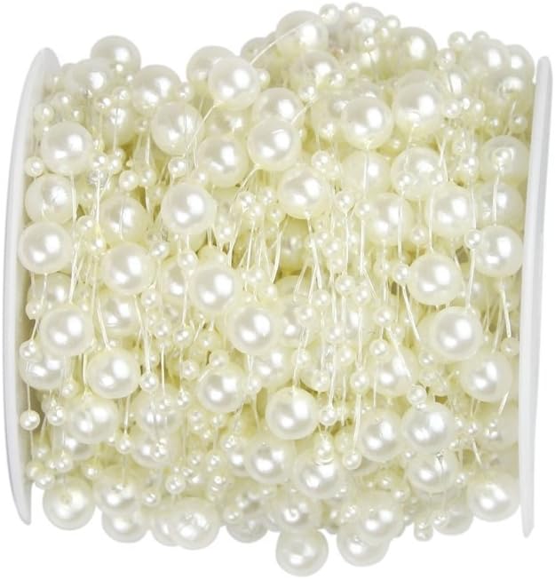 Fishing Line Artificial Pearls String Beads Chain Garland Flowers Wedding Party Decoration / Ivory