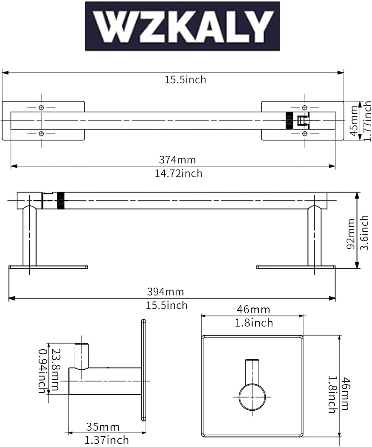 Paper Towel Holder Under Cabinet with 2Hooks Self Adhesive Silver | Brushed Nickel 304 Stainless Steel Post Pivoting