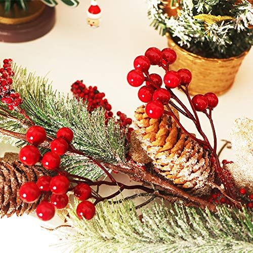 Fangoo 20 Pack 7 Inch Artificial Red Berry Picks for Christmas Tree Burgundy Red Berries Stems Holly Berry Branches Ornaments Wreath Crafts Wedding Holiday Season Winter Home Decor