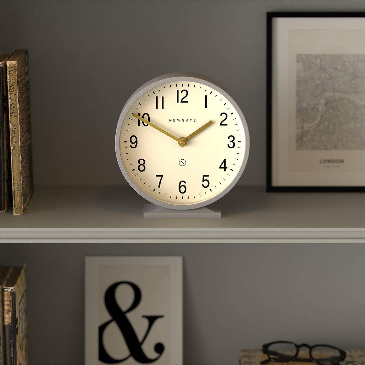 NEWGATE® Q Mantel Clock | Modern Classic Round Mantel Clock | Clockwork Gray | Contemporary Style for Mantel, Desk