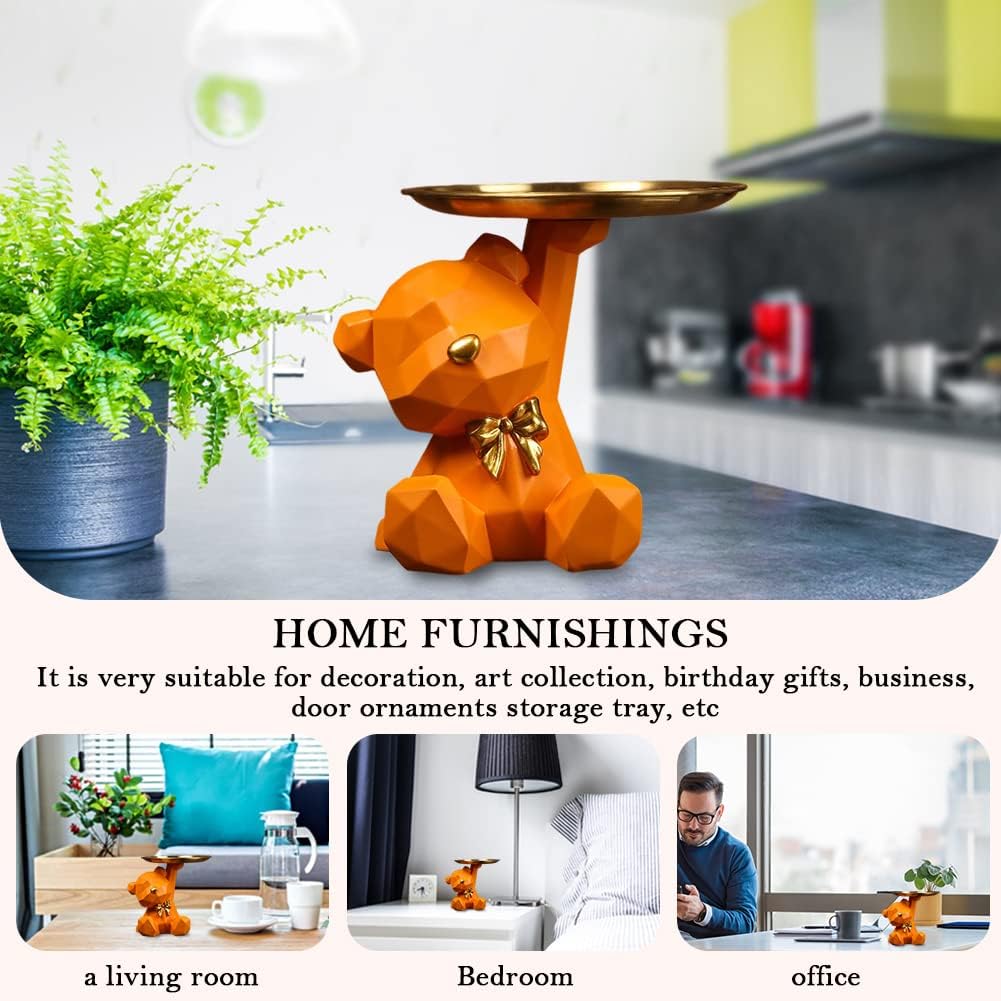 Geometric Bear Storage Tray Resin Lovely Nordic Bear Sculptures Keys Holder Lipsticks / Orange