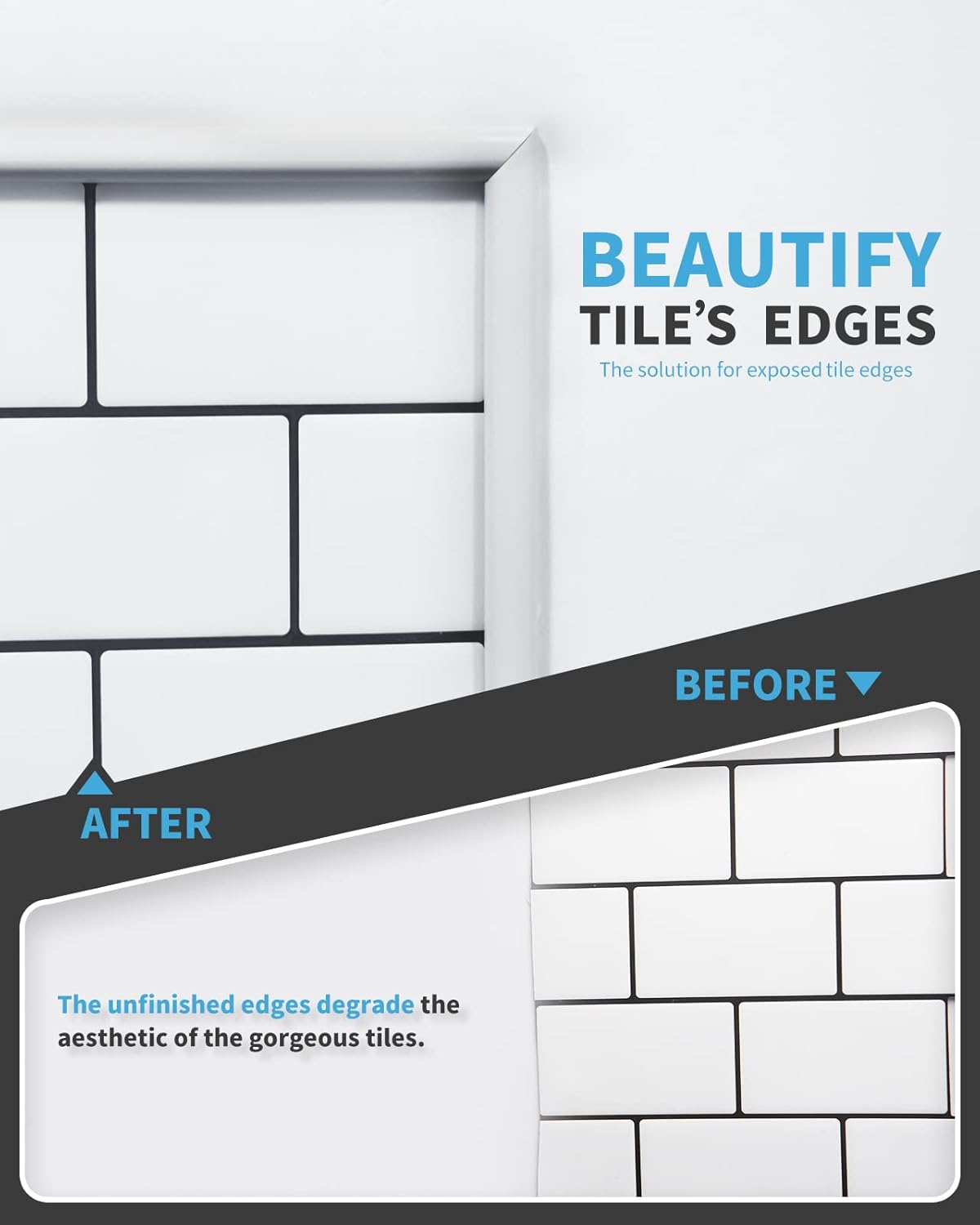 Peel and Stick Trim for Backsplash Tile Edge / 25 Feet / White / 25 ft