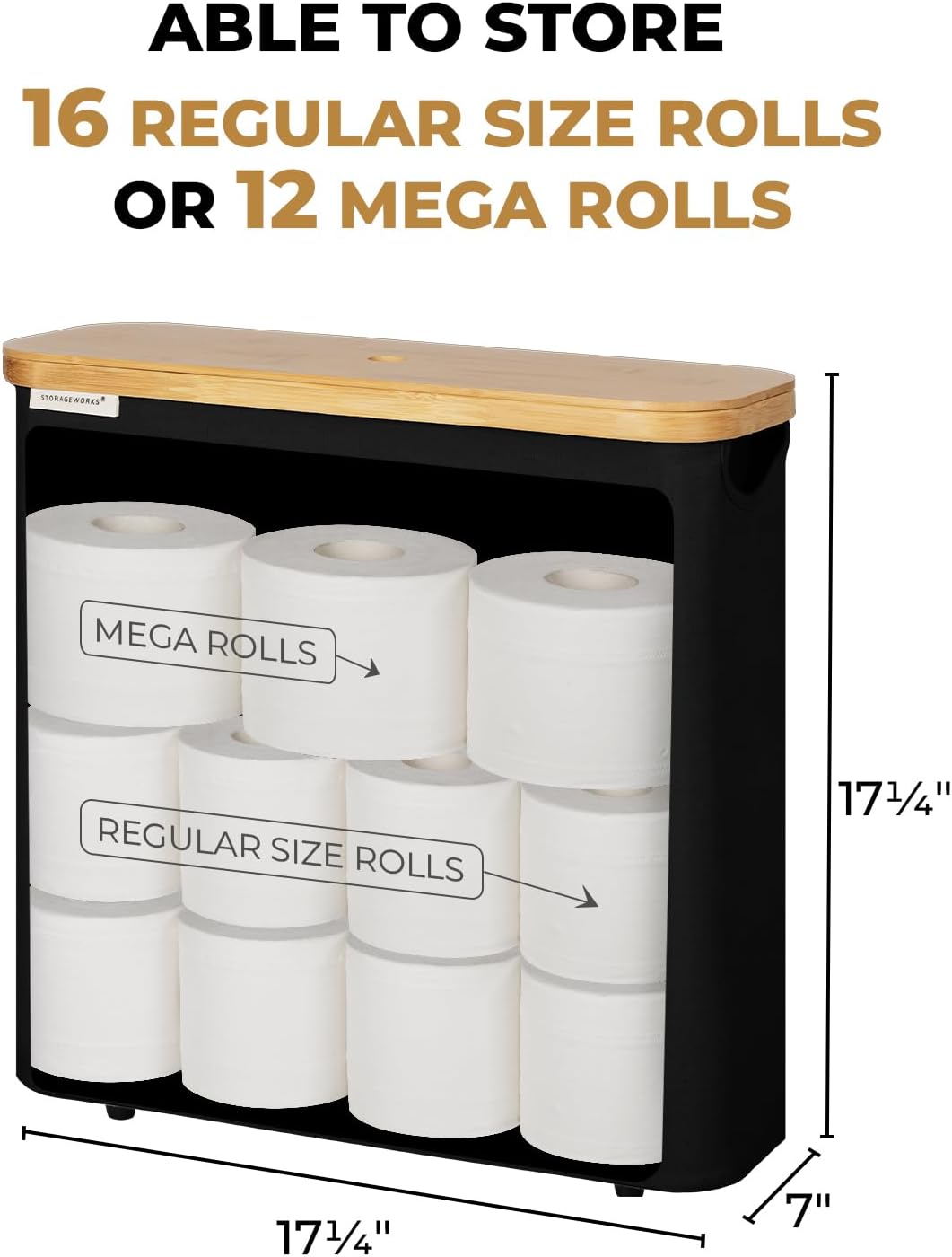 StorageWorks Toilet Paper Storage Basket with Bamboo Lid & Window | See Rolls at a Glance with Clear Window, Holds 16