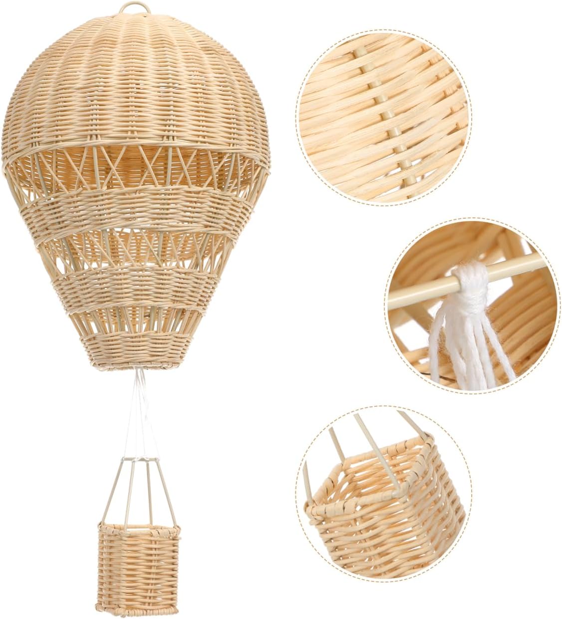 Rattan Woven Hot Air Balloon Decor In Hanging Wall Ornament for Kids / Natural / 13.38 x 9.84 x 2.36