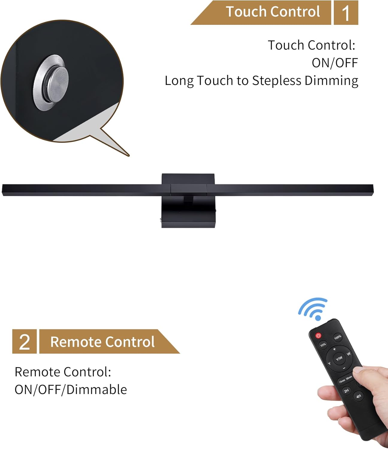 Rayogale 32 Inch Battery Operated Wall Sconces with Remote Control | 3000K-6000K Dimmable Black Wireless Rechargeable