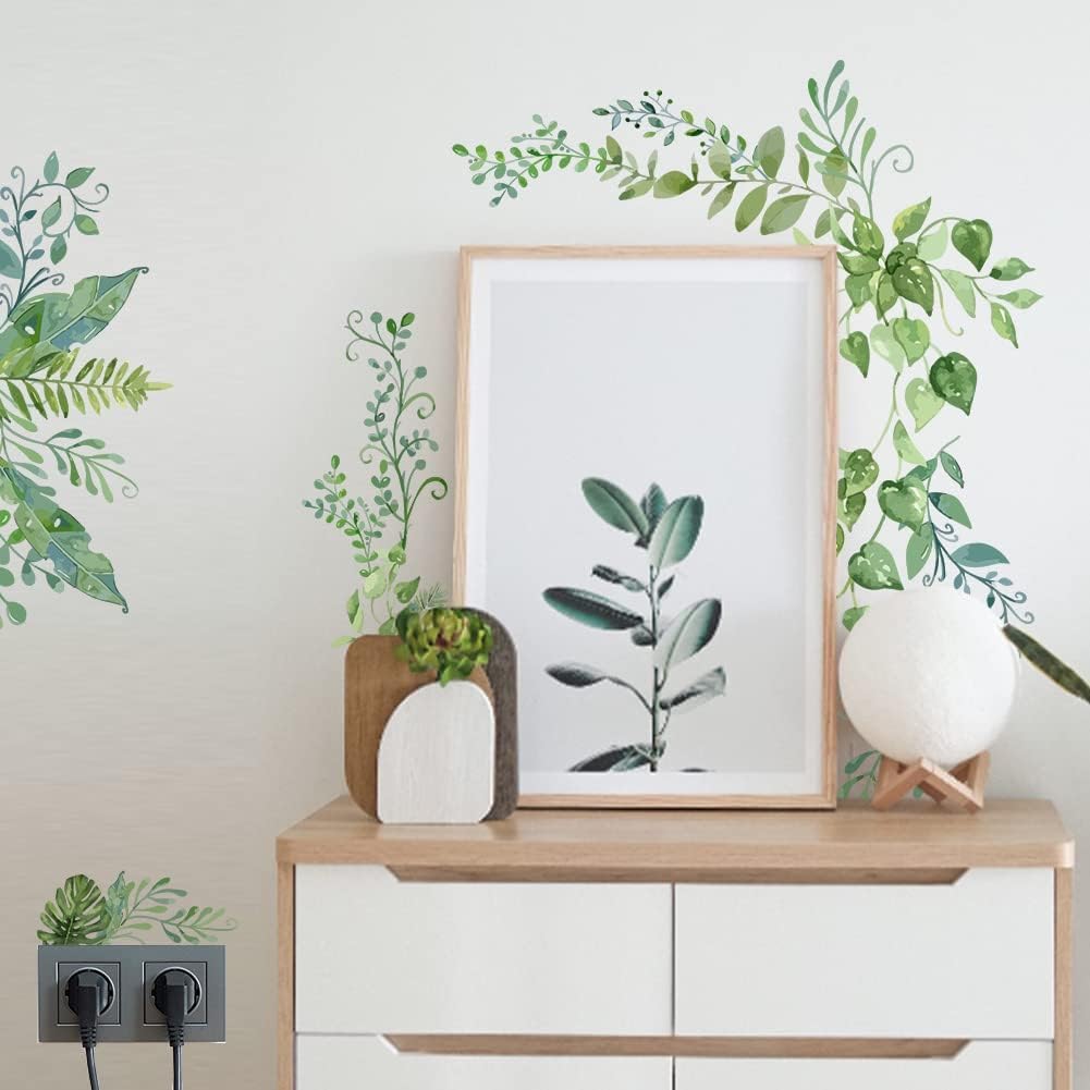 Wall Decals 2 Sheets/Set Vines Branches Leaves Wall Sticker Removable Vinyl Art Mural / Green Plants