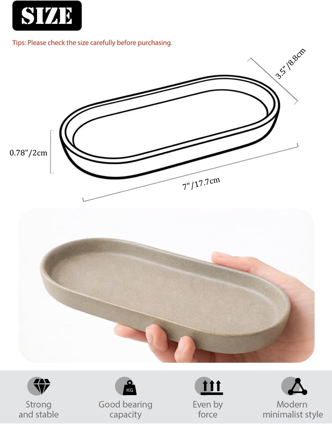 Matte Taupe Ceramic Bathroom Tray for Countertop / Gray