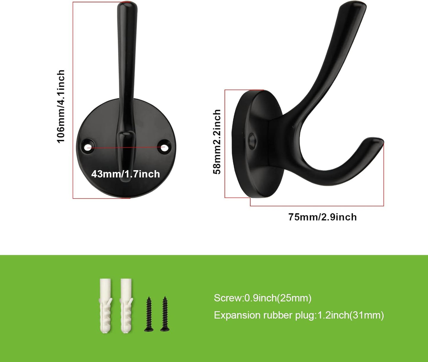 Round Coat Towel Hooks / Matte Black / Set of 5