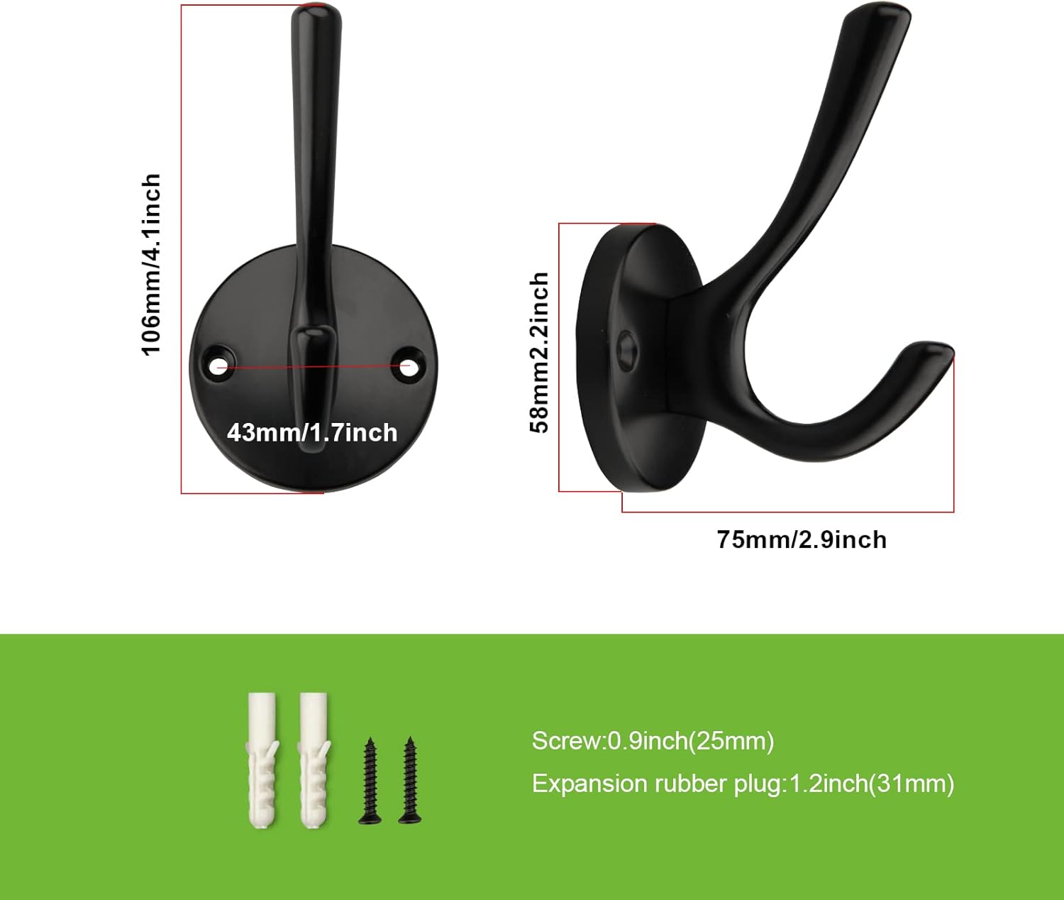 Round Coat Towel Hooks / Matte Black / Set of 5