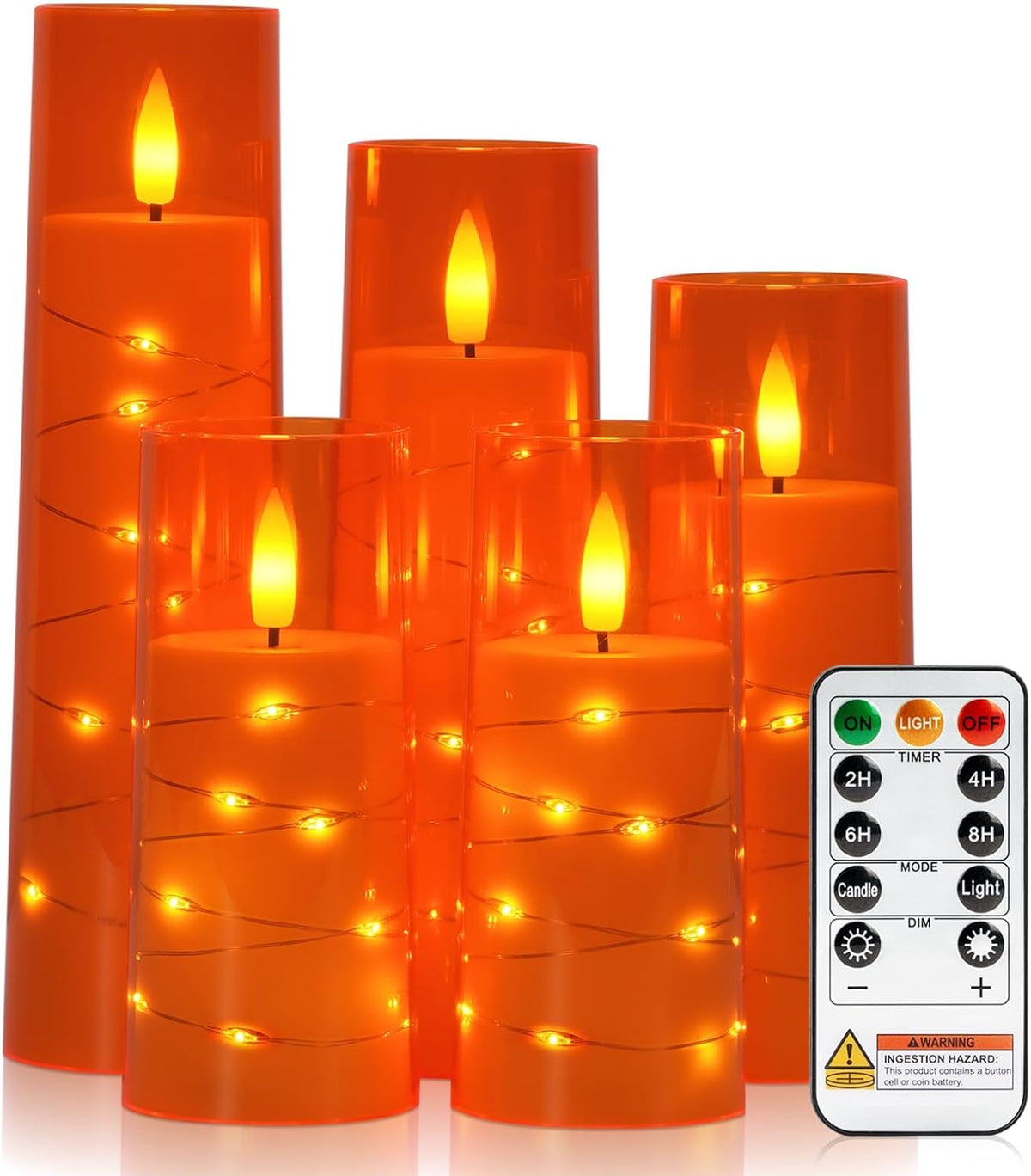 Raycare Orange Halloween Flameless LED Pillar Candles with Remote Timer