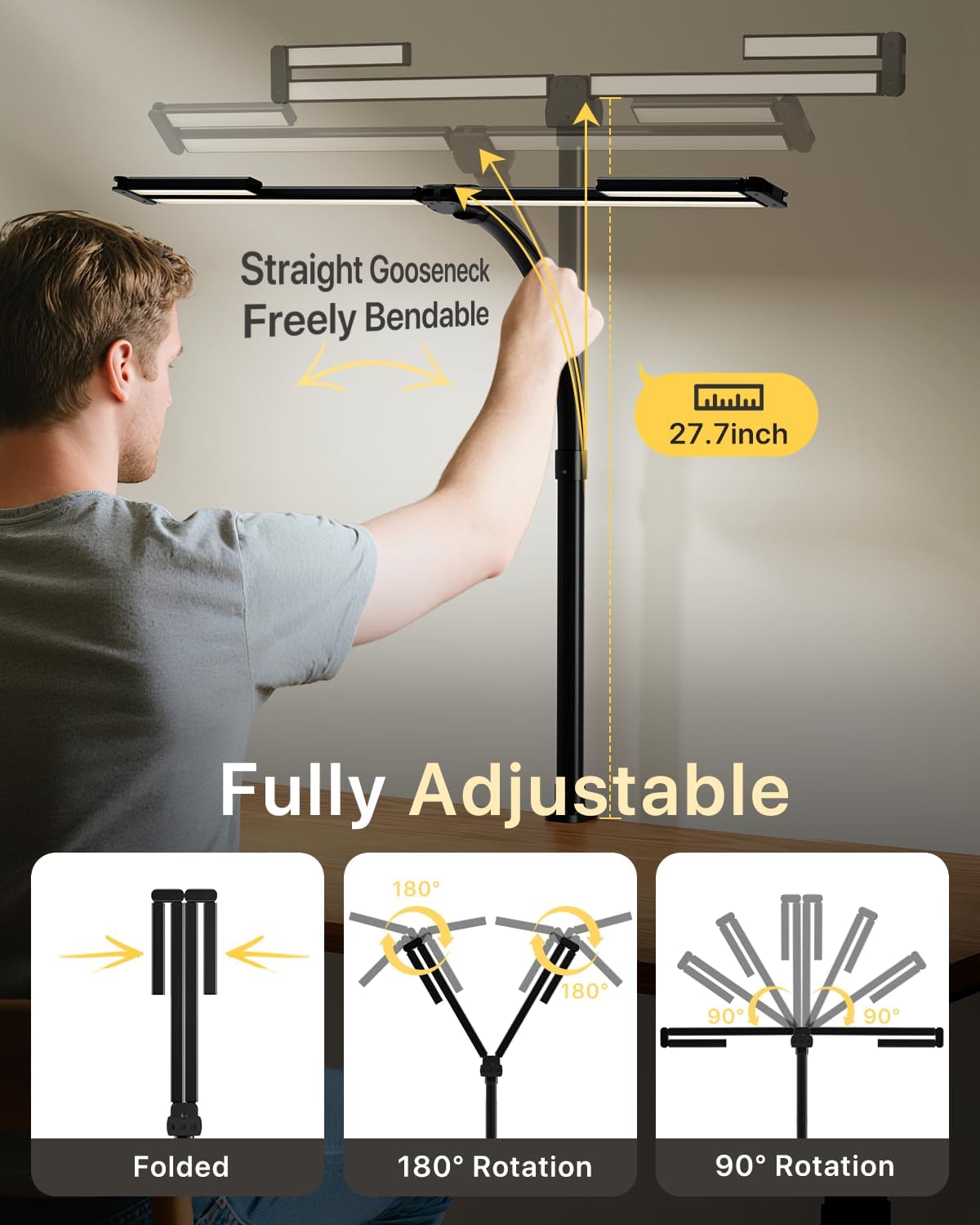 ONEMIX LED Desk Lamp with Clamp, 42-Inch 4-Panel Light for Dual Monitors | 1800 Lumens, 4 Adjustable Panels, 5 Color
