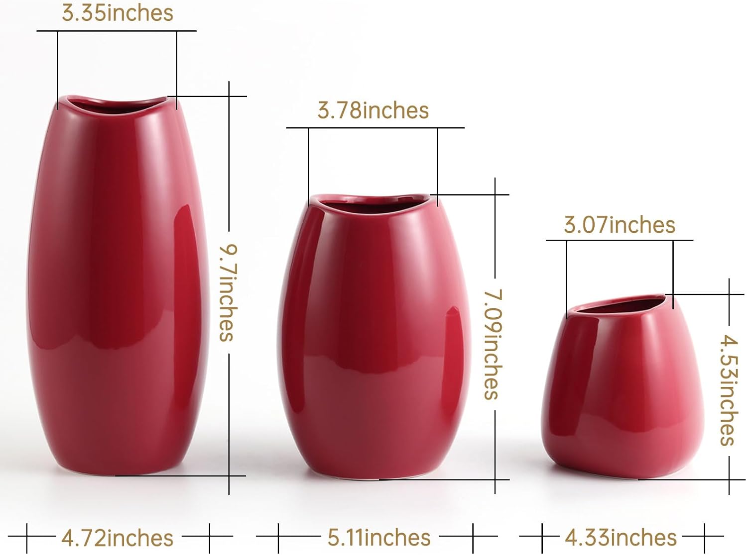 Ceramic Vase Flower Vase / Red / Set of 3
