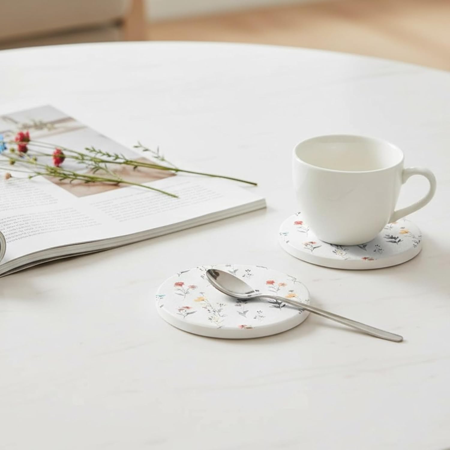 Colorful Ceramic Marble Coasters / Fleur / Set of 6