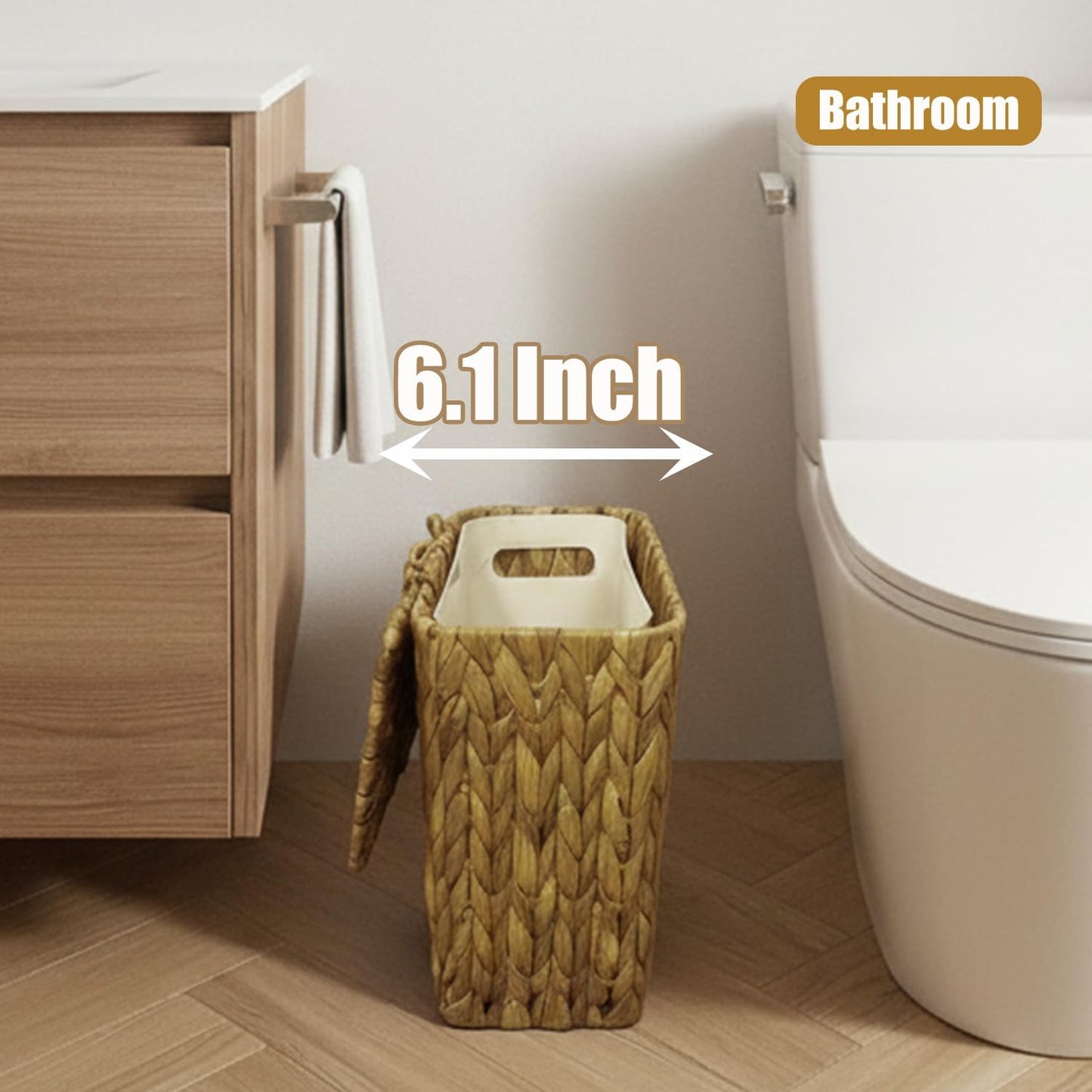 Boho Waste Basket / Wicker Trash Can Small Bathroom Trash Can