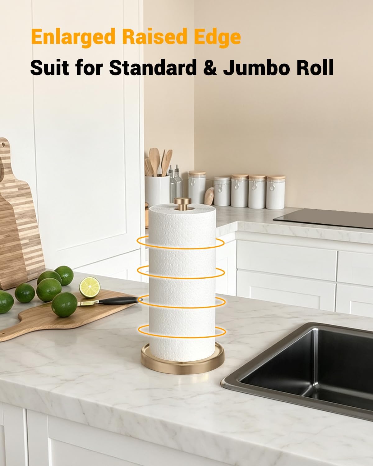 Paper Towel Holder Countertop, Gold Kitchen Accessories Decor, Stainless Steel, Weighted Base, Warm Gold, Paper Towel