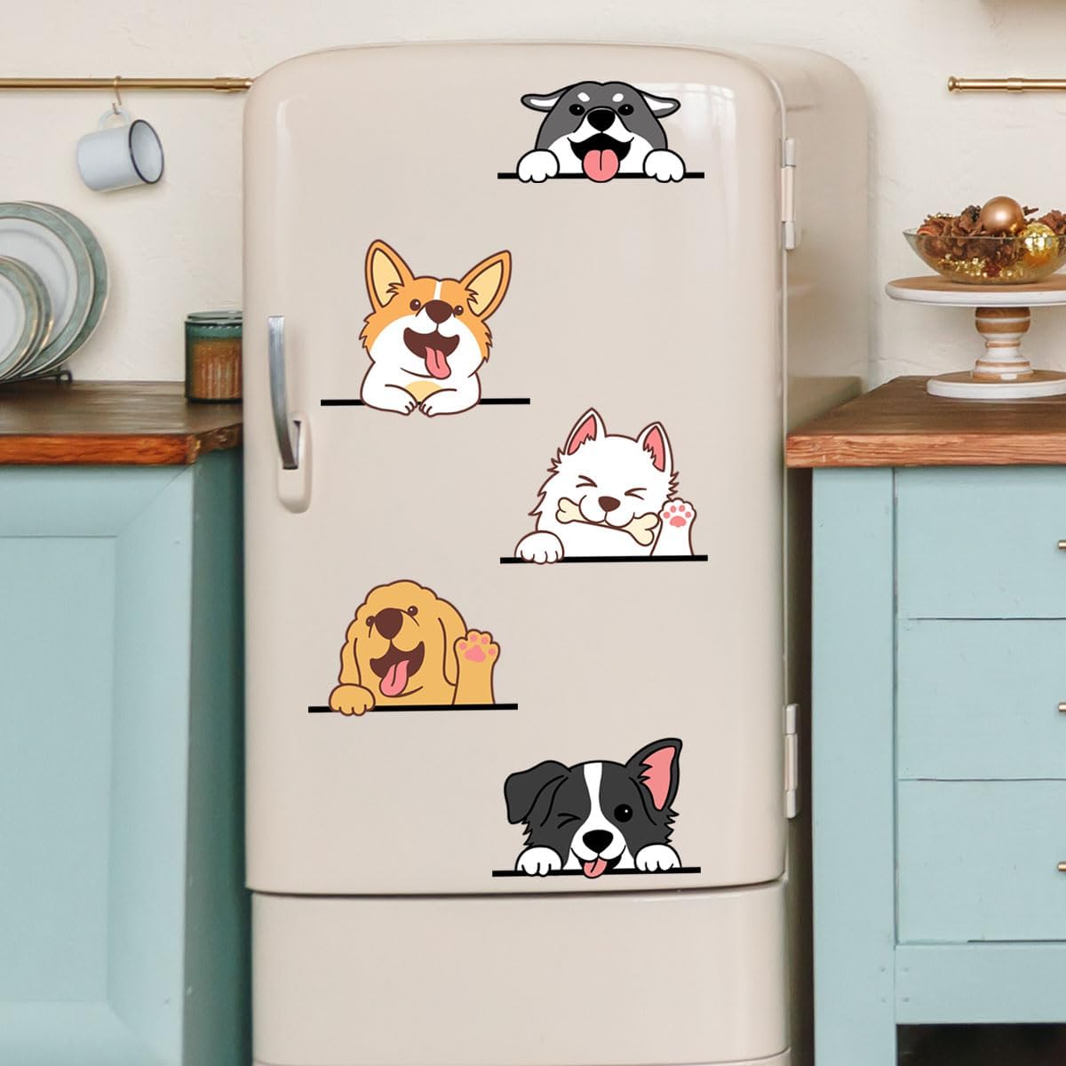 Reusable PVC Decals / 5 Multicolor Cartoon Smiling Puppies Dog Wall Stickers