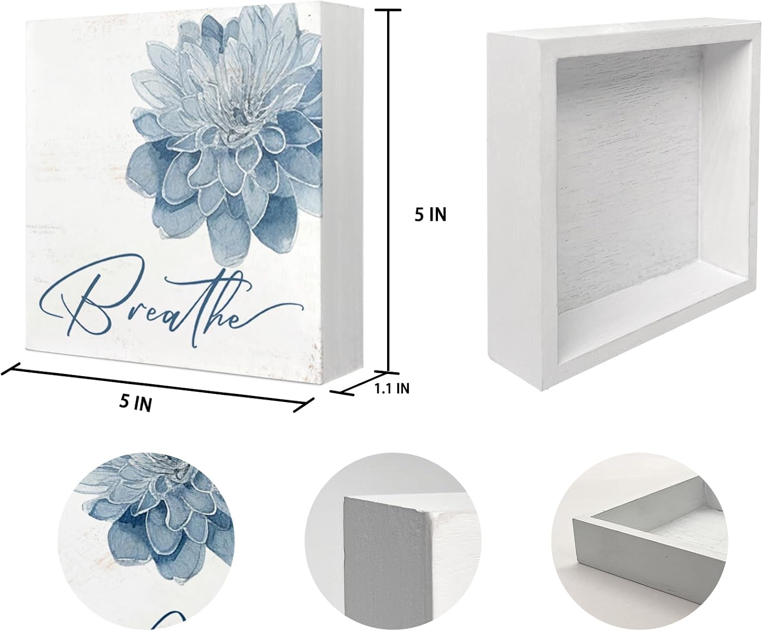 Breathe Flower Wooden Box Sig / Bathroom Sign / Blue