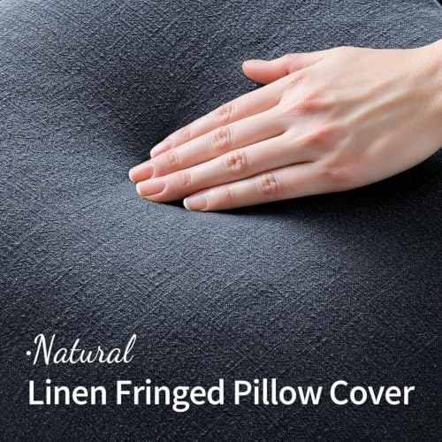 MIULEE Boho Linen Fringe Decorative Throw Pillow Covers Indigo Blue 18x18