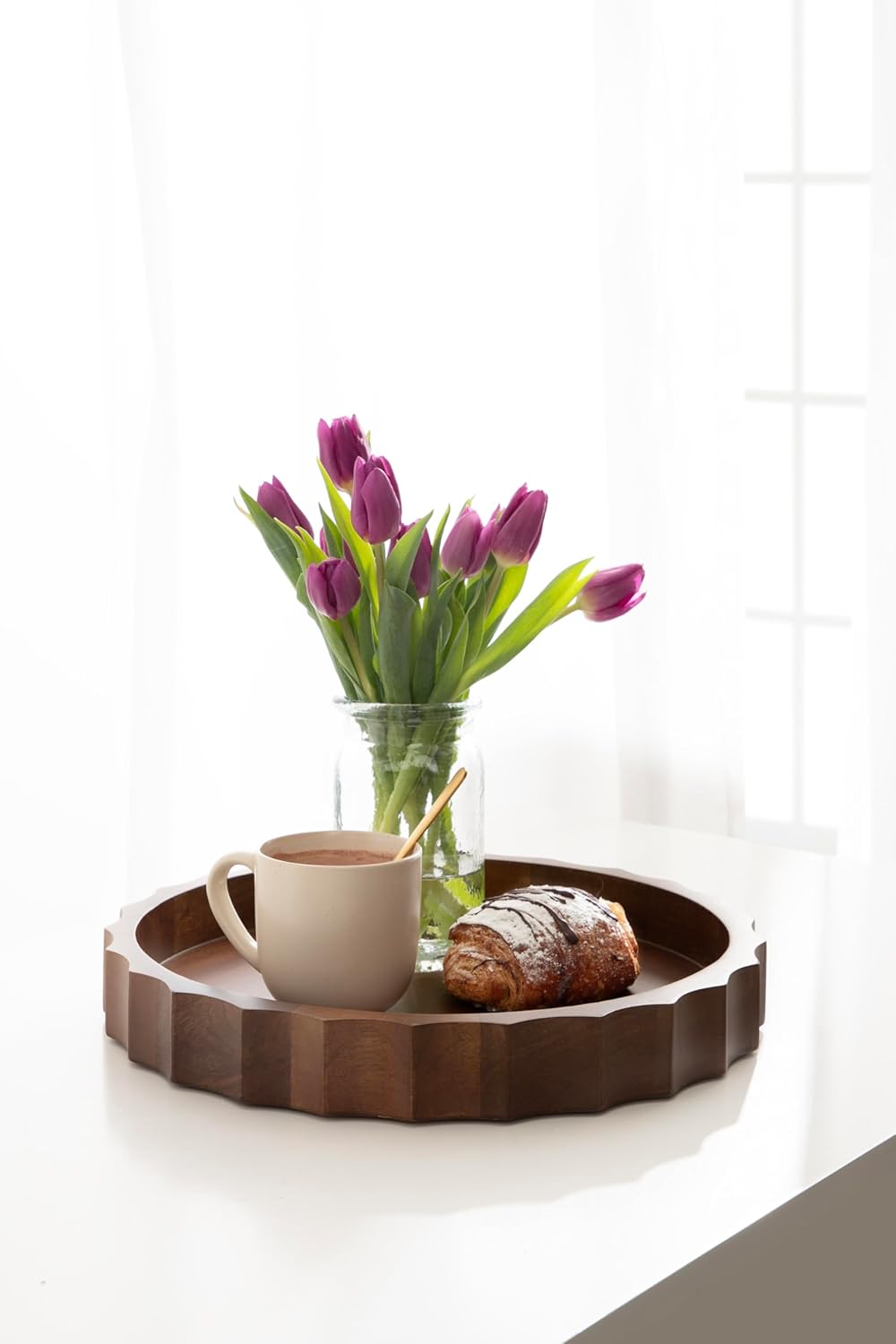 Lissi Decorative Round Tray / Walnut Brown / 15 Inch