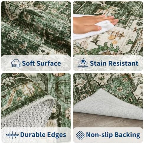 Garvee 6x9 Washable Area Rug Vintage Boho Green Bedroom Rug Non Slip