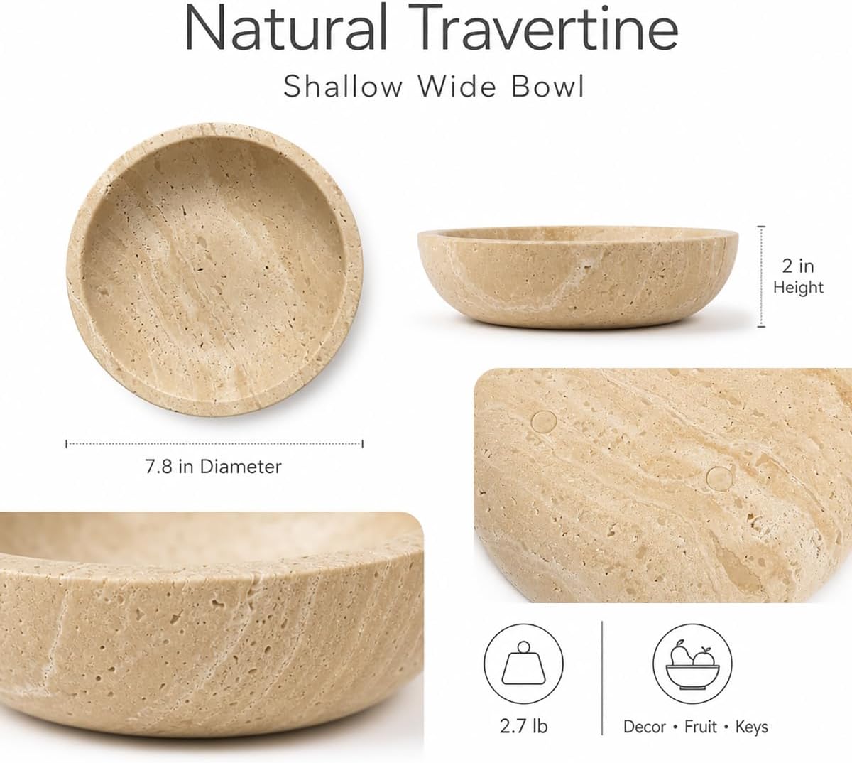 Travertine Decorative Bowl / Natural / 7.8 Inch